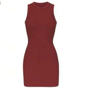 Skims Sangria Red Cotton Rib Tank Dress Medium